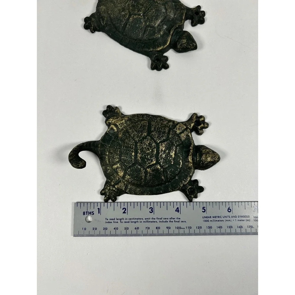 Pair Cast Iron SEA TURTLE Wall Hooks Towel Hanger Ocean Nautical Decor Patina 6